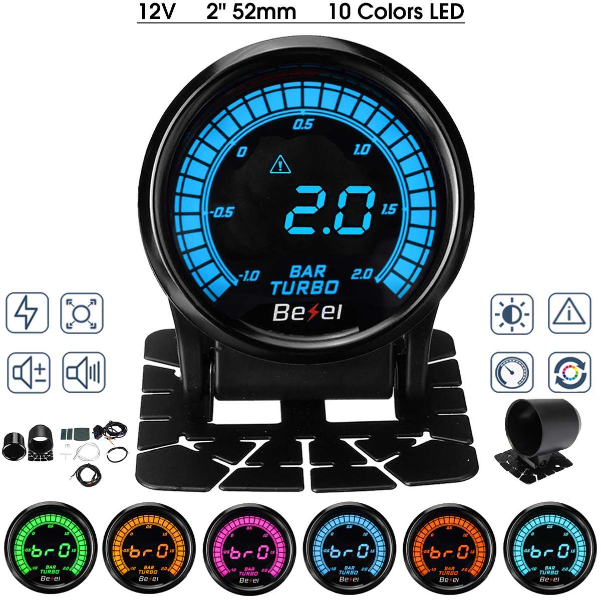 2"52mm car turbocharged pressure gauge digital LED display w/sensor 2 pressure gauge bracket free