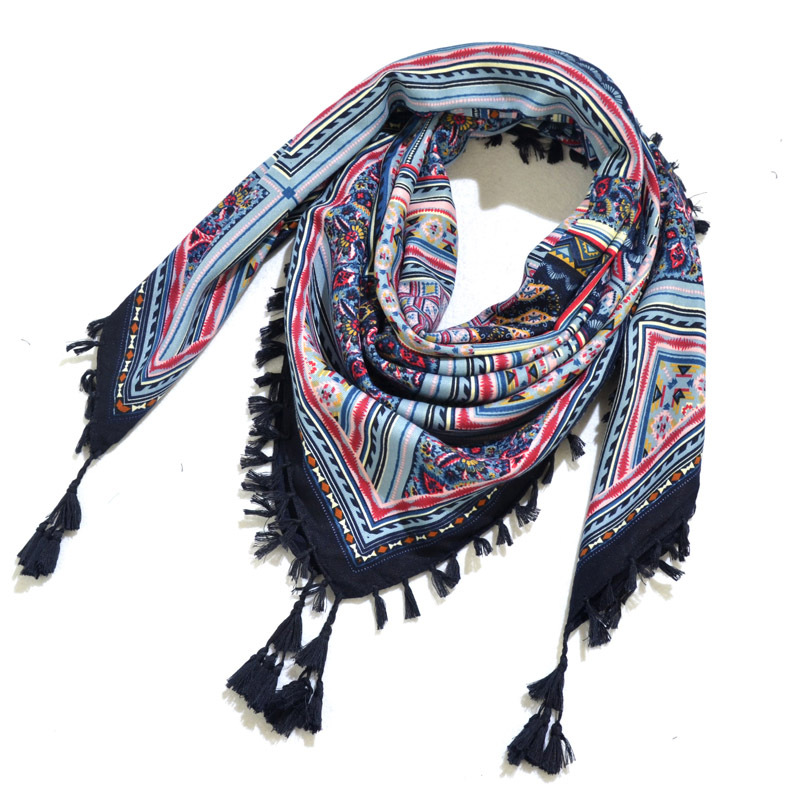 Boheemi huivi naisten talvikääre retrokuvioinen tupsukuvioinen naisten huivi iso neliöhuivi 115cm puuvillaista foulard-kukkakuvioista nenäliinaa: 17
