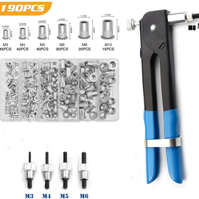 100/150/165/210pcs M3-M12 Multi Flat Head Metric Thread Blind Rivet Nut Insert Rivnut Nutsert Screw: 190pcs aluminum