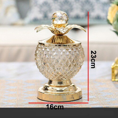 European Metal Glass Small Storage Tank Small Ornaments with Lid Art Crafts Living Room Office Flower Crystal Candy Storage Jar: D