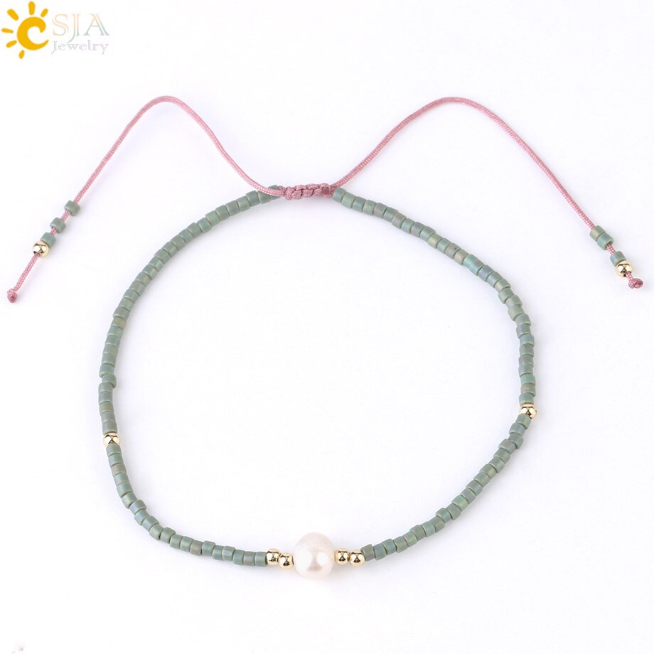 CSJA, Pulseras Miyuki de verano para Mujer, Pulseras para Mujer, , cuentas de perla Delica, joyería de mano, pulsera chapada en Color Metal S337: G