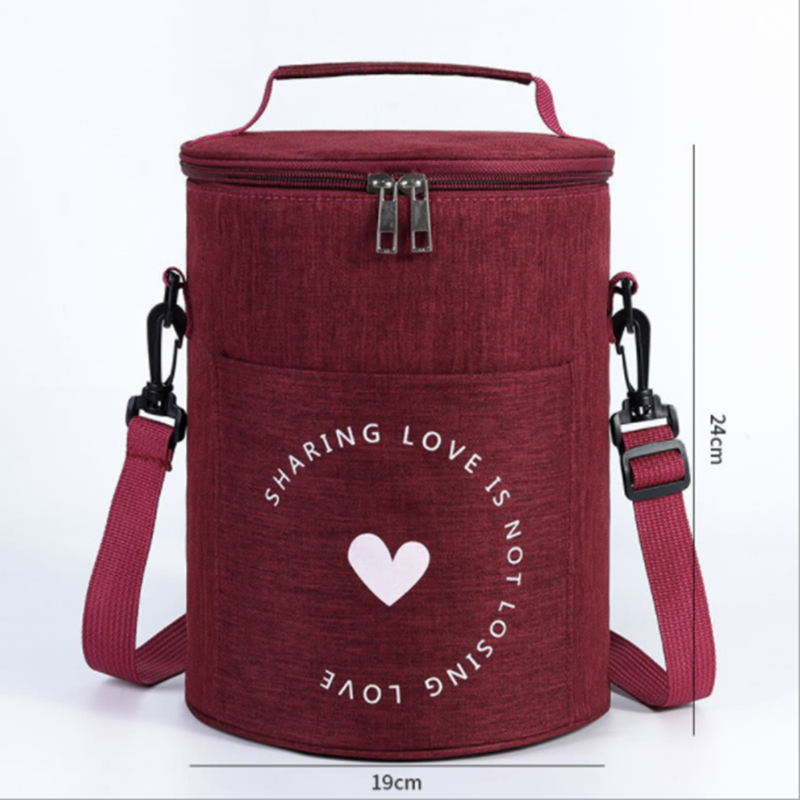 Large-Capacity Portable Lunch Bag Fresh-Keeping Thickened Lunch Box Bag Round Barrel Aluminum Foil Insulation Bags: Blue