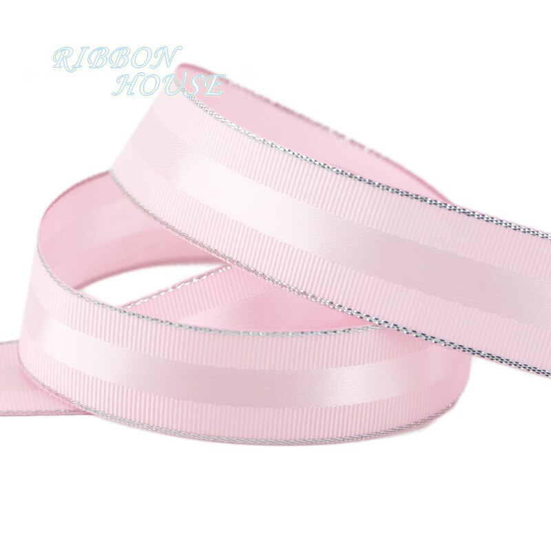 (5 meters/lot) 25mm silver Edged Grosgrain Ribbon an Lace wedding Christmas ribbons: Pink / 38mm