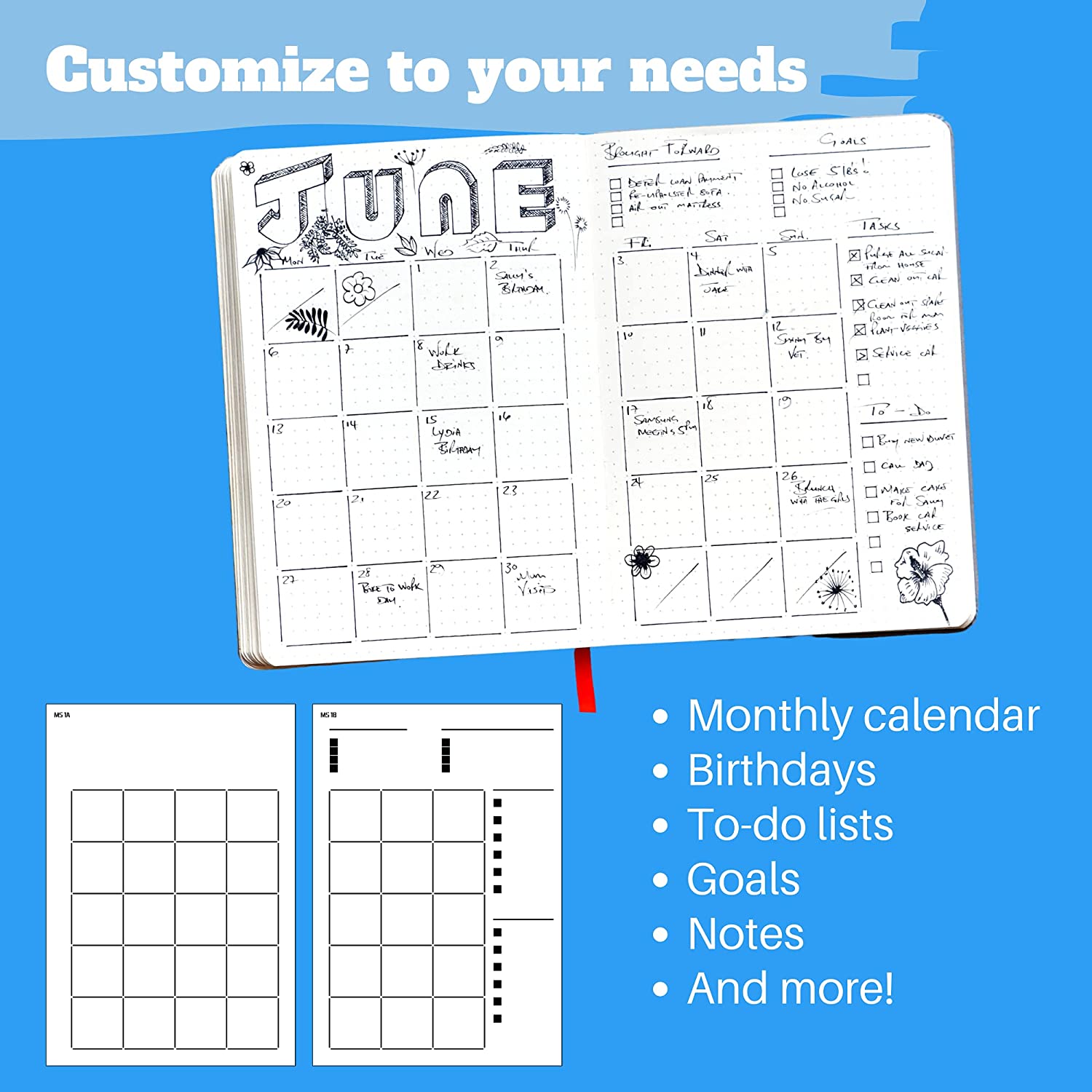 6Pack Reusable Monthly Layouts Speedy Spreads Journal Stencils for A5 Bullet Dot Grid Notebook, Save Time on Full-Page
