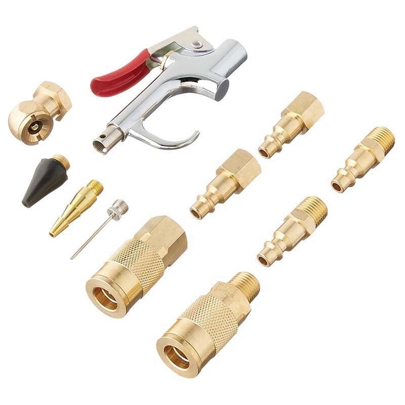 12 stk luftblæsemaskine tilbehør sikkerhedsadapter dyse inflator nål kuglefod luftpatron og m-stil koblinger/stik