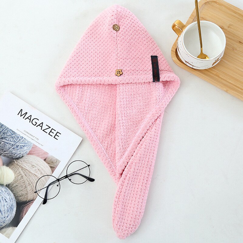 Toalla para el cabello con botón, turbante de microfibra para secado rápido, gorro de cabello seco para adultos, Toalla de baño para después de la ducha para niña, cabello largo, 1 ud.: 05