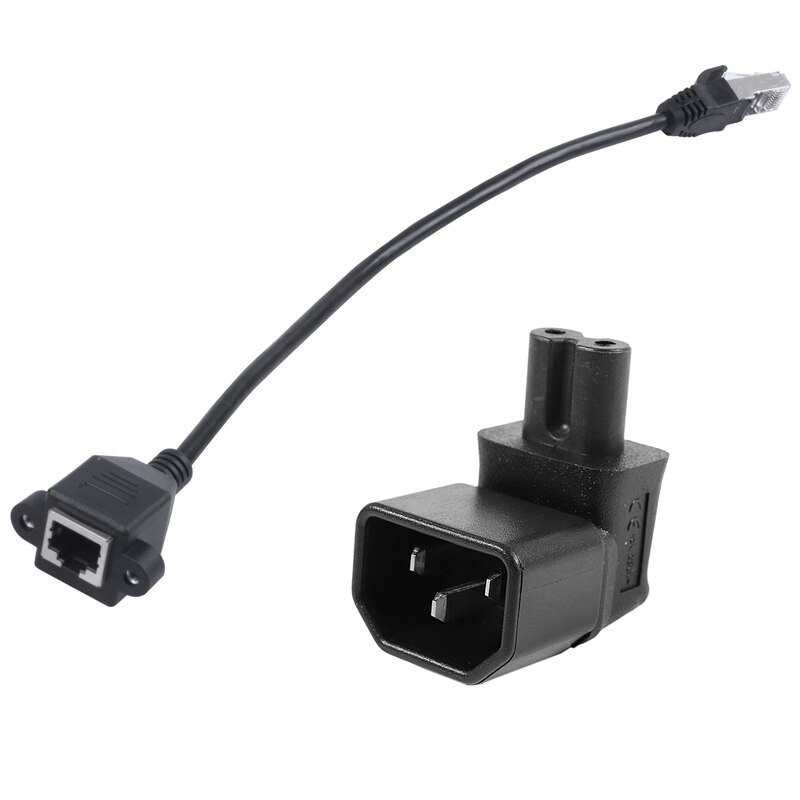 RJ45 Female to Male Adapter Network Extension Cable Panel Mount with IEC 320 C14 to IEC C7 Right Angle Power Adapter CNIM