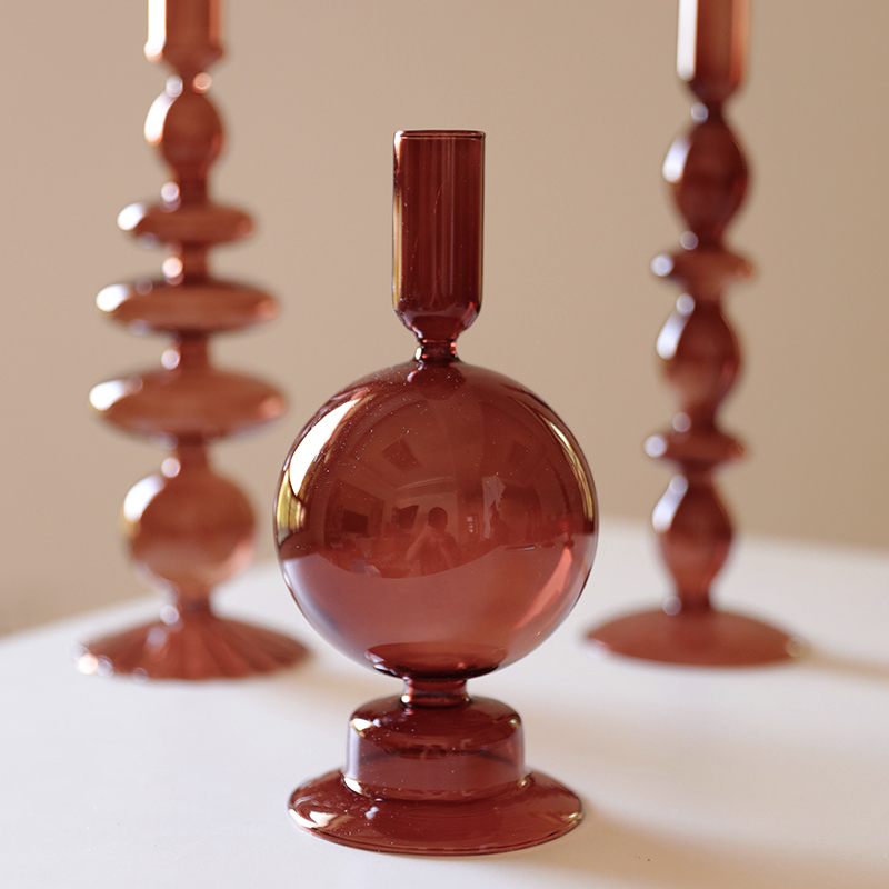 Portavelas de cristal para decoración de boda, candelabro de Color hecho a mano, florero, centro de mesa, decoración nórdica Vintage para el hogar