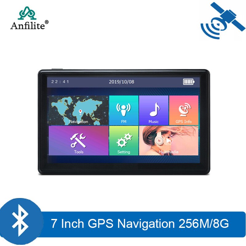 Anfilite 7 inch capacitief scherm vrachtwagen gps navigator  ce 6.0 256m 8gb bluetooth avin 800 mhz voertuig auto gps 3d navigatie