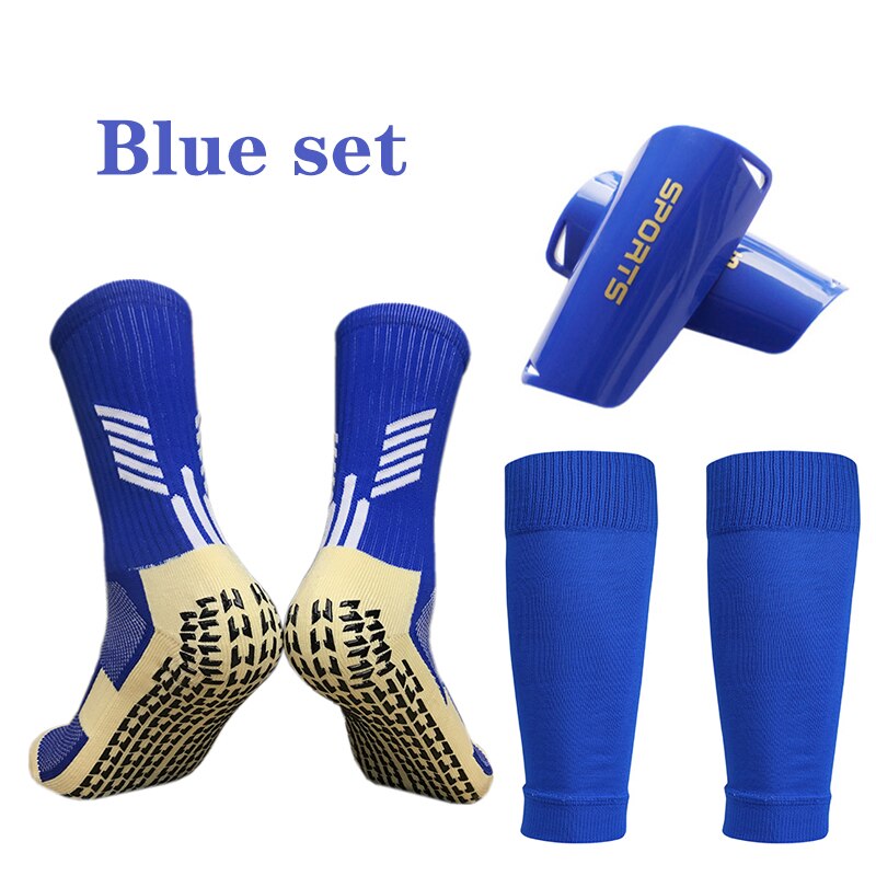Un Set di manicotti parastinchi ad alta elasticità per calcio adulti bambini calzettoni copri Legging professionale equipaggiamento protettivo sportivo: Blue set / Kids(25-45kg)