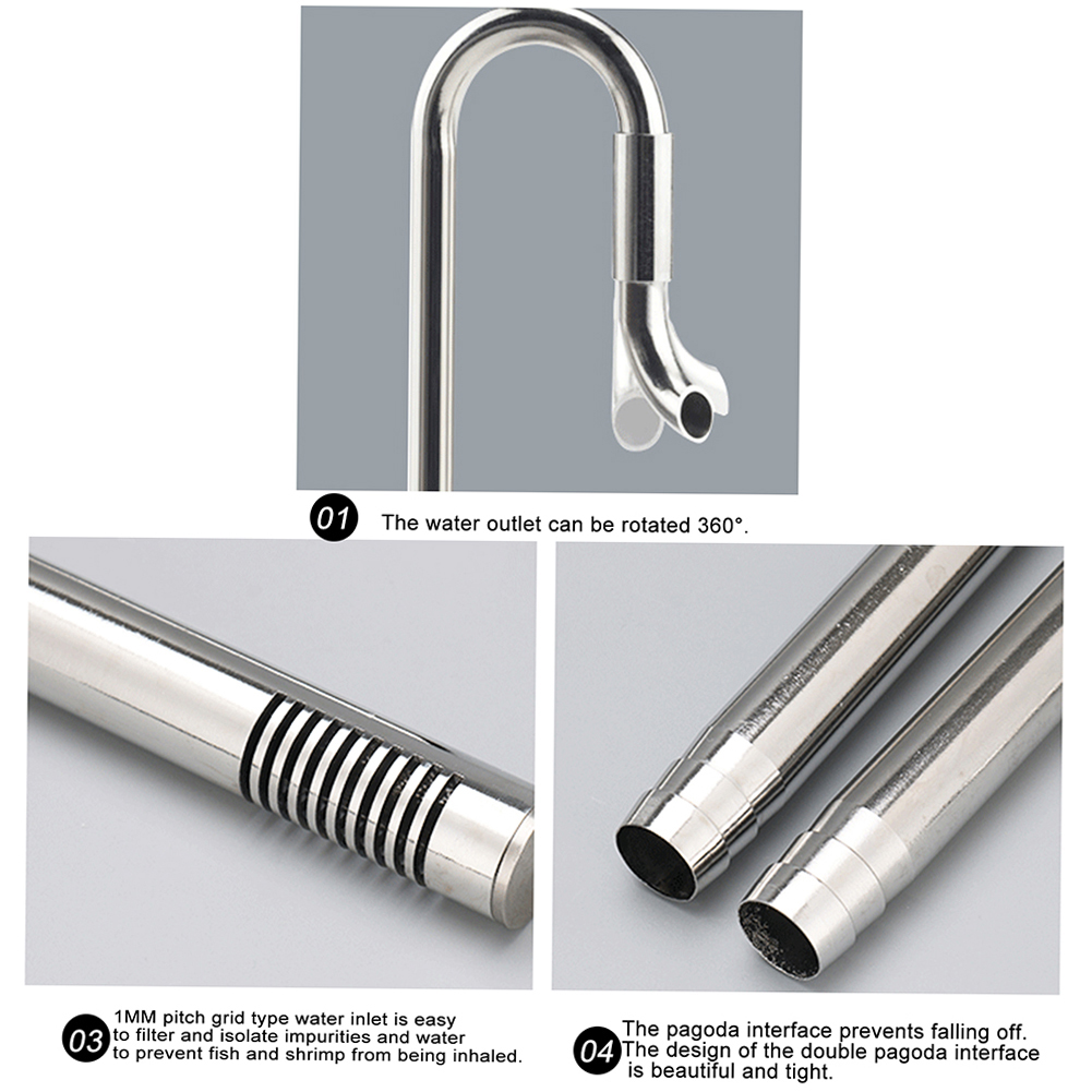 2pcs Waterflow Adjustable Cleaning Tool Home Inflow Outflow Aquatic Lily Pipe Set Rustproof Stainless Steel Smooth