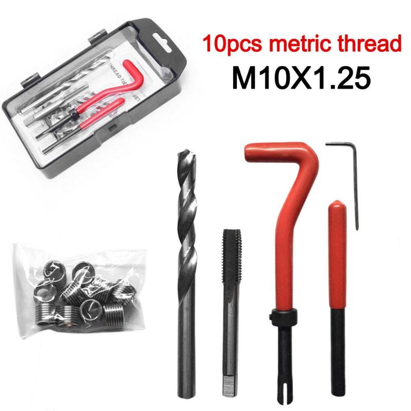 VODOOL 15pcs/set Helicoil Thread Repair Kit M10x1.0/1.25/1.5 w/10 Wire Thread Inserts for Vehicle Maintenance Tire Repair Tools