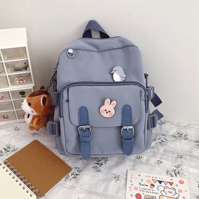 Korean Style Canvas Small Mini Backpack For Women Travel Backpack Leisure School Bag For Tennage Girl Shoulder Bag: Blue / With pendant