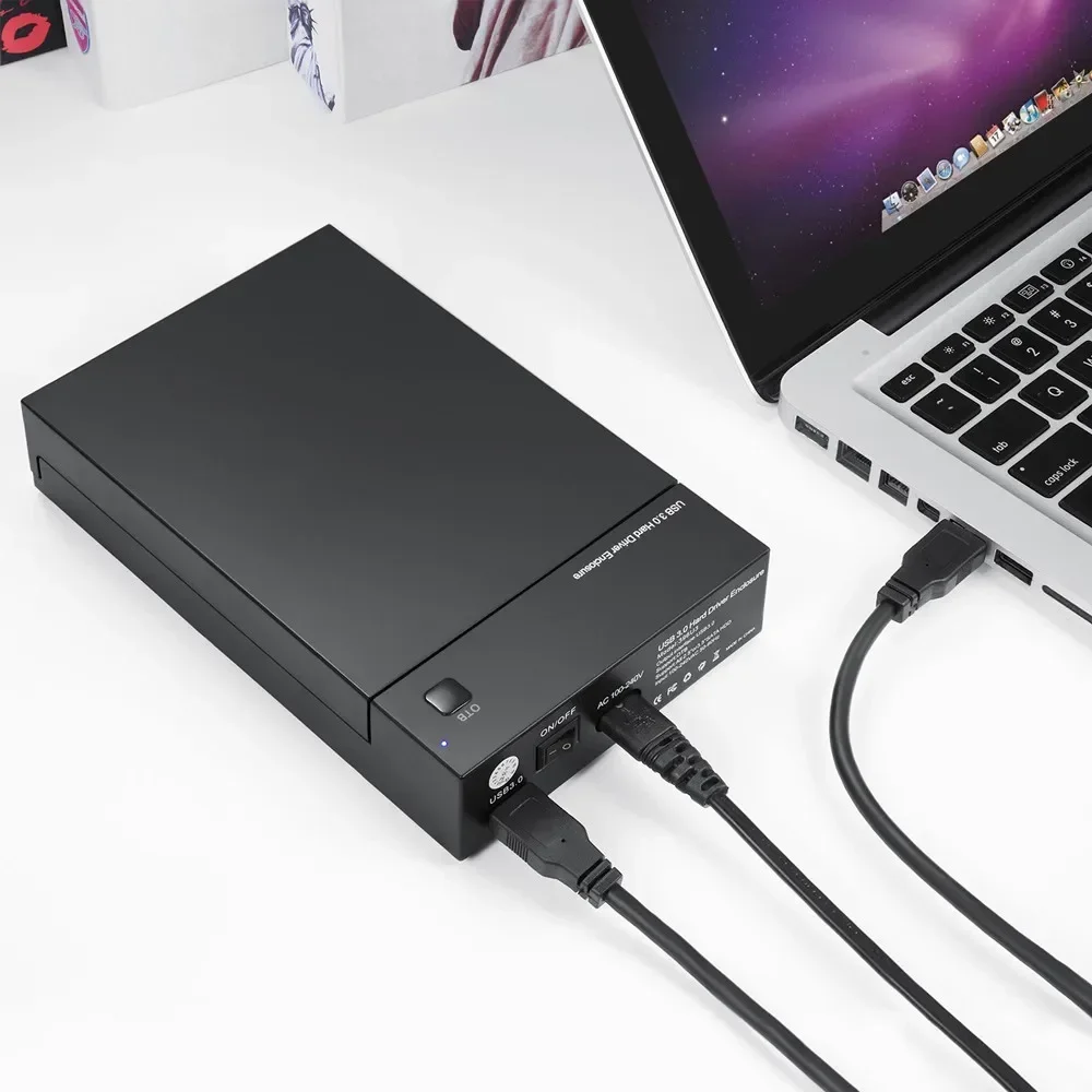 3.5 Inch USB 3.0 to SATA III External Hard Drive Enclosure Case Built-in Adapter Support Both 2.5" & 3.5" SATA HDD SSD Tool Free