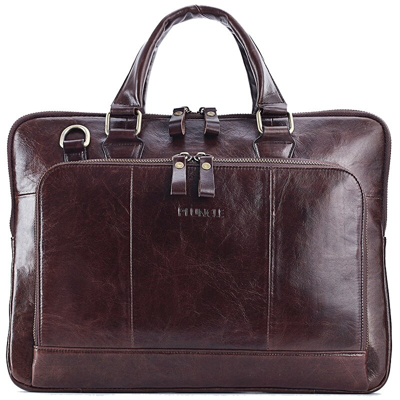 Pi uncle leren aktetas heren zakelijke schoudertas handtas casual dunne 14- inch computertas crossbody tas