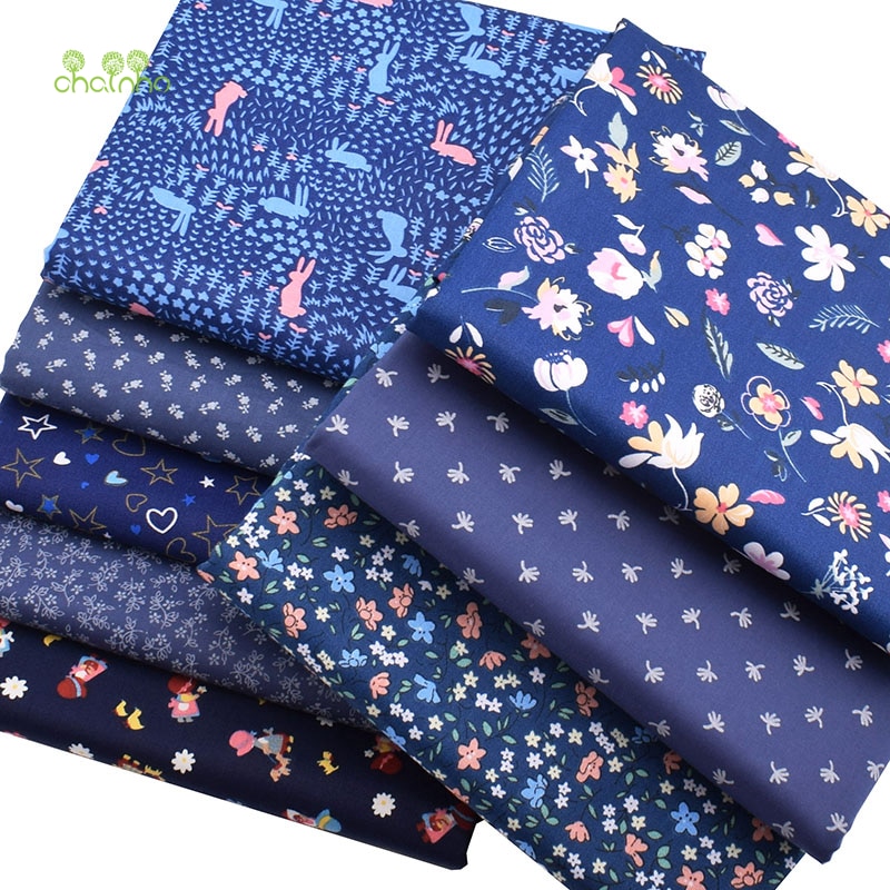 Chainho,8 Stks/partij, Donkerblauw Bloemen Serie, Gedrukt Twill Katoen Stof, patchwork Doek Fordiy Sewingquilting Baby & Childrenmaterial