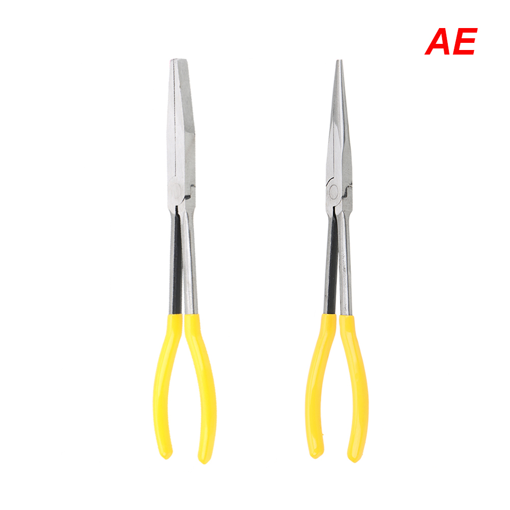 Alicates de punta Extra larga DIY, equipo mecánico de punta recta doblada, herramientas de extracción manual, Clips de llave, Kit de cuidado automático, accesorios para coche: YELLOW