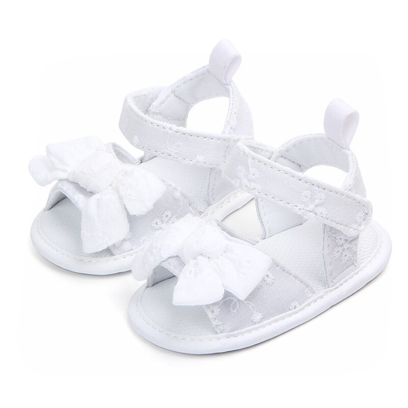 Sandalias de algodón para bebés y niñas, zapatos de con lazo para recién nacidos, de princesa, de algodón: Blanco / 13-18 meses