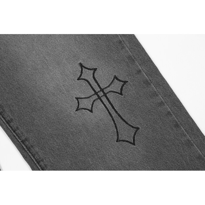 Jean noir style Hip Hop pour hommes, Streetwear, broderie de croix, Punk gothique, Baggy, pantalon en Denim, décontracté, Harajuku, 2022
