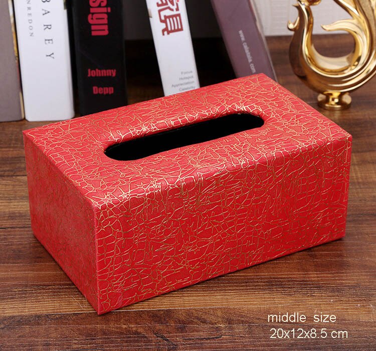 Pu en houten rechthoekige verwijderbare thuis auto tissue box deksel zakdoekendoos auto papier opbergruimte thuis bruiloft decoratie 527: Midden goudrood