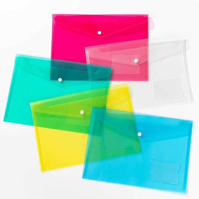 A4 Snap Button File Bag Transparent Color Plastic Office Information Bag File Bag