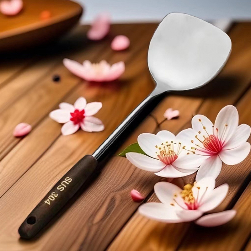 1pc utensílios de cozinha de aço inoxidável wok espátula ferro e concha conjunto de ferramentas espátula para cozinhar acessórios de cozinha essenciais