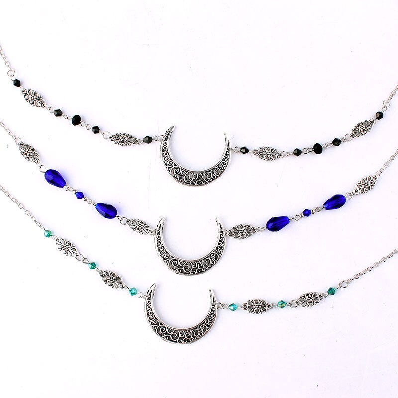 Acessórios de cabeça de padrão de lua vazada, estilo gótico retrô, gota, corrente de cristal, conta de cabeça para meninas, imperdível