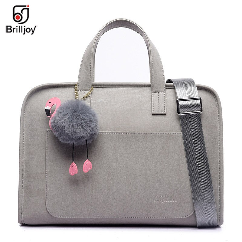 Brilljoy modieuze aktetas 13.3 " 14 " 15.6 " pu leren notebook laptoptas waterdichte dames meisjes computer schoudertas: 15.6 inch grijs a