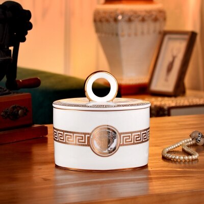 Ceramic Cotton swab box: B Dia12X12cm