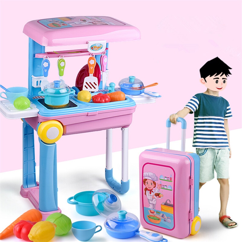 bambino del bambino Dei Bambini carrello Valigia fingere Cucina Giocattolo di Trucco Cassetta Degli Attrezzi Medico Scatola di Immagazzinaggio Gioco di Ruolo impostato di Valigie Giocattolo Regali Di Natale