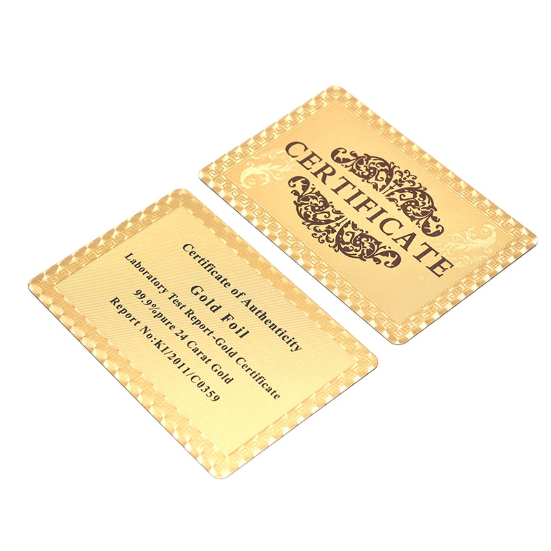 1Pc Certificaten 24K Goud Folie Certificering Collectie Kaart Naambord Voor En Collectie Authentieke Certificaat