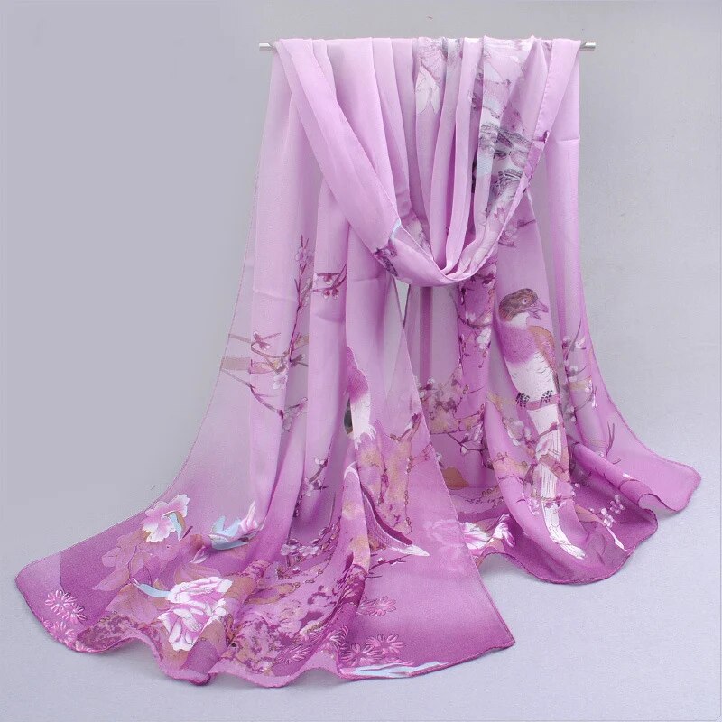 Spring Summer Printed Chiffon Silk Magpie Scarf Compact Lightweight Scarf Travel Sun Protection Scarf Shawls Wraps For Women: Beige