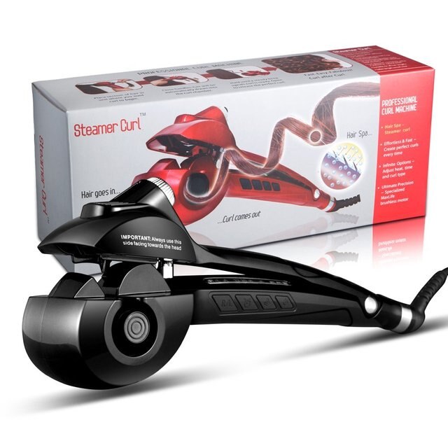 Steam Automatic Hair Curler Rotating Curling Iron Negation Lon Hair Waver Hair Crimper Curls Tongs Hair Curl Tools: Black with Box / US