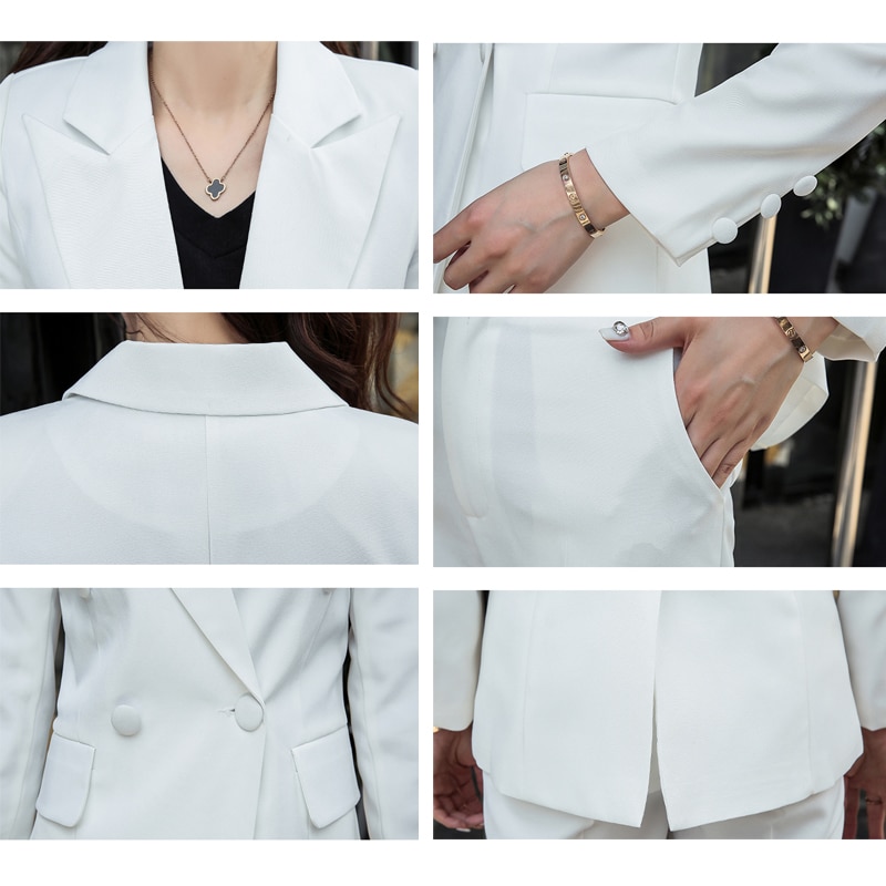 Mozuleva, clásico, doble botonadura, trajes de pantalón blanco para mujer, Blazer con cuello entallado, chaqueta y Pantalones rectos, conjuntos de oficina para mujer