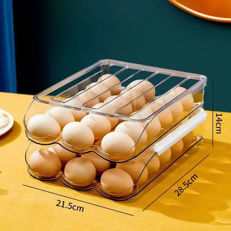 Automatischer rollender Eierkasten, mehrschichtiger Rackhalter für Kühlschrank, Frischhaltebox, Eierkorb, Aufbewahrungsbehälter, Küchenorganisatoren: Licht Grau