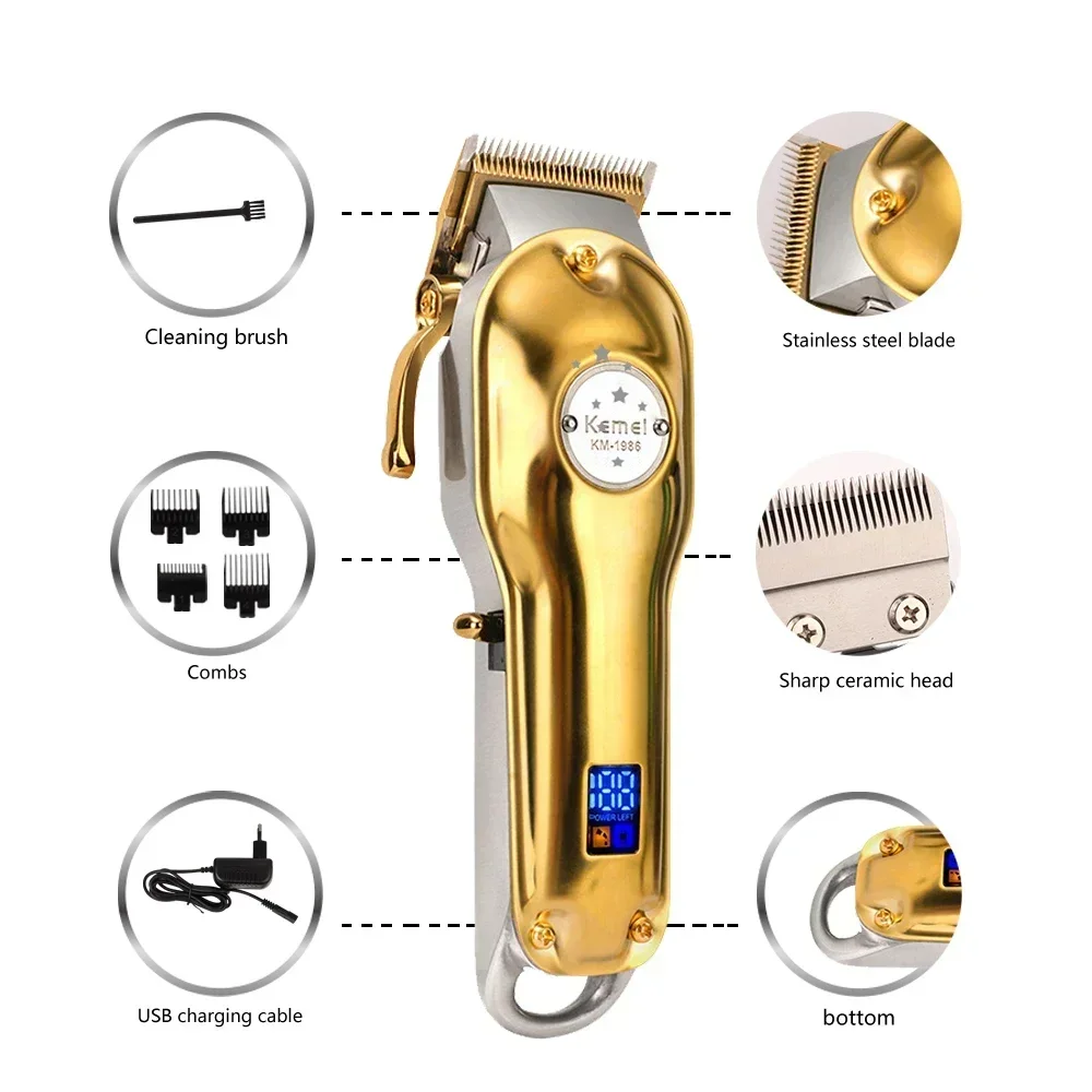 Kemei Hair Clipper KM-1986 Trimmer 9000 RPM Barber Hair Cutting Machine Digital Display Haircut Clipper for Men