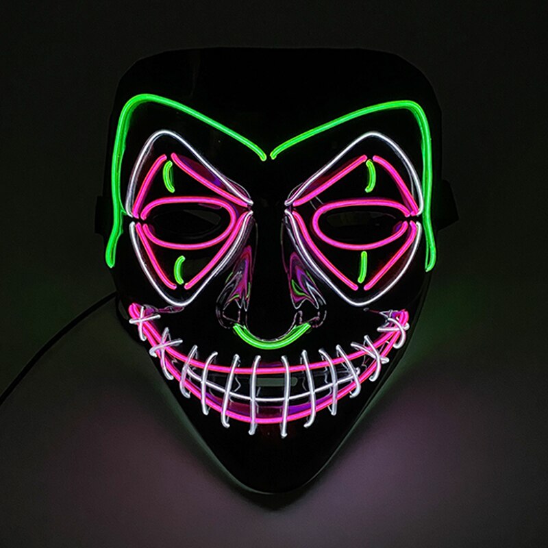 2022 neon LED V-shaped blood joker mask cosplay clown face sparkling on the Halloween Carnival party