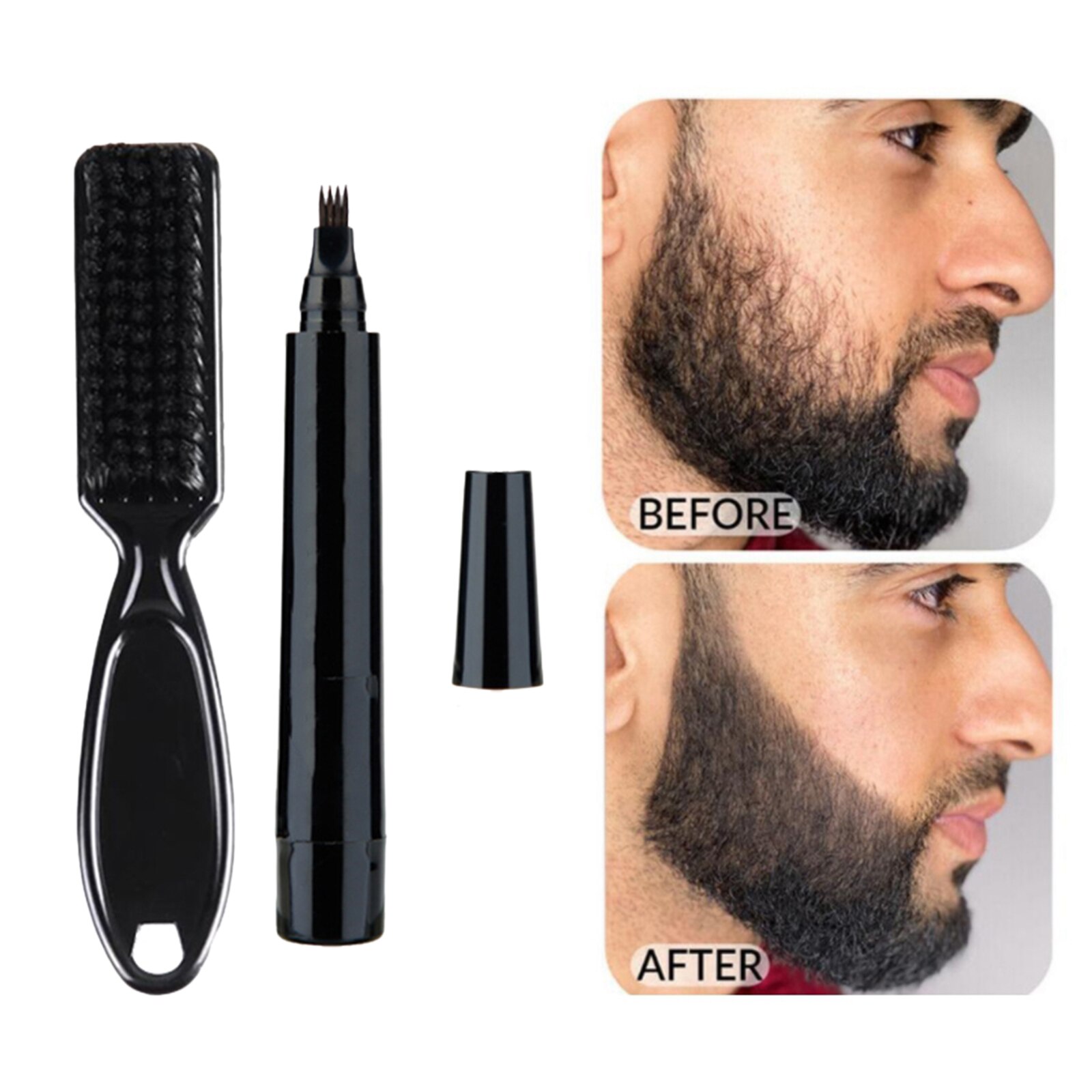 Barber skæg pen fyld skæg børste kit til mænd svedtæt kontureret skæg: Sort