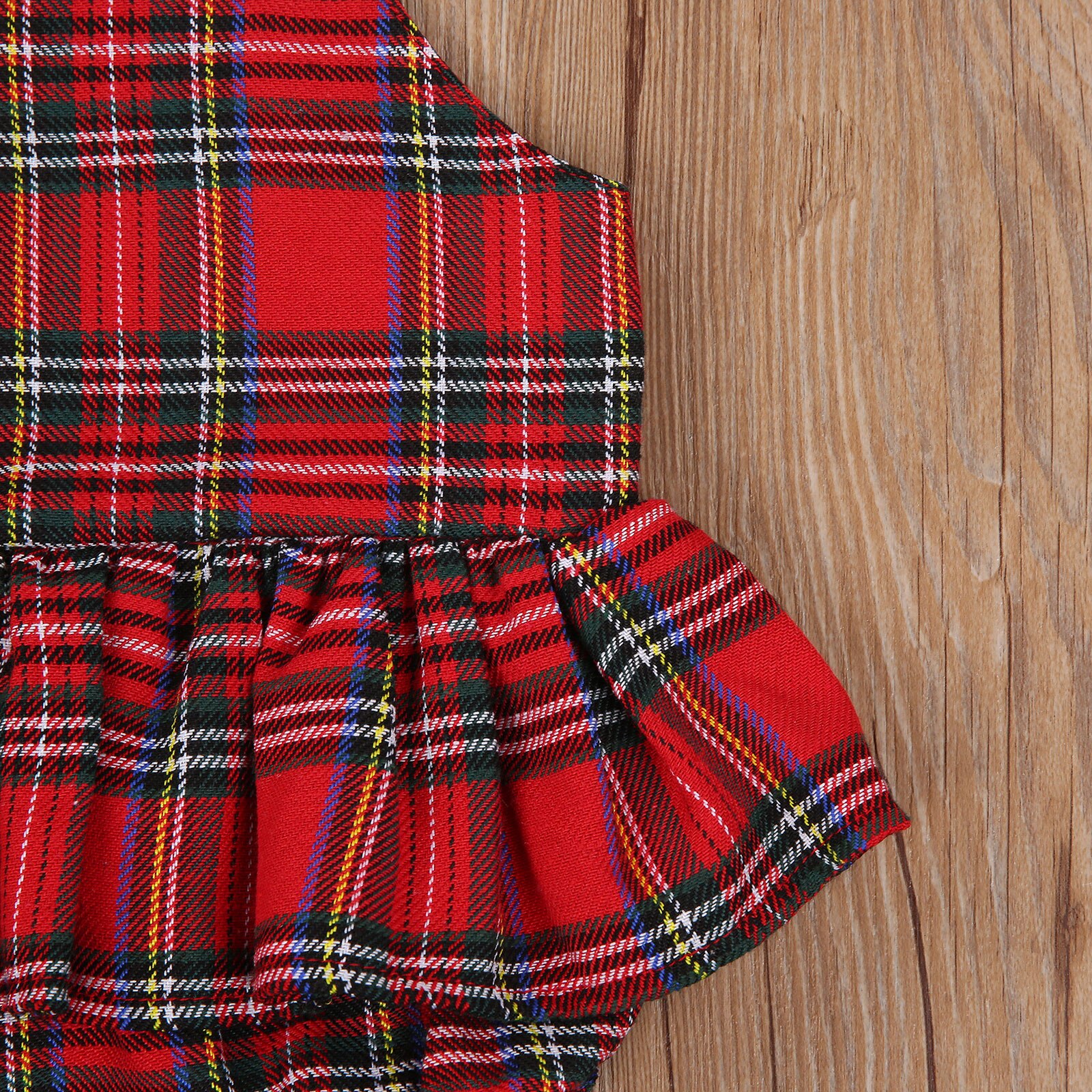 FOCUSNORM Christmas Baby Girls Boys Party Bodysuits One Piece Sleeveless Ruffles Plaid Print Backless Jumpsuits 0-24M