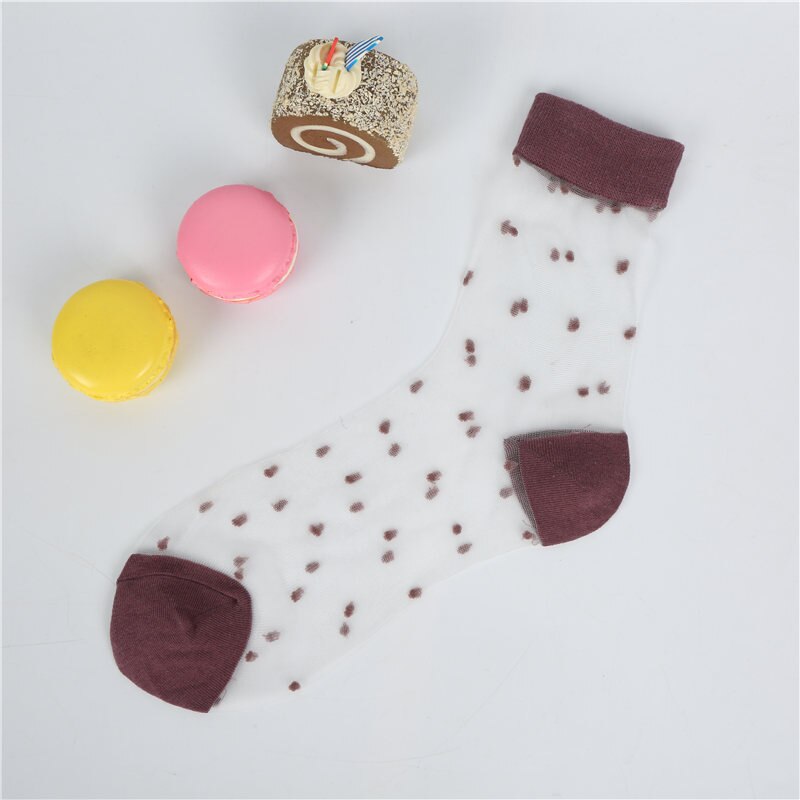 [EIOISAPRA]Spring Summer Transparent Casual Heap Heap Socks Women Japanese Vintage Glass Silk Dot Thin Colorful Short Socks: Purple