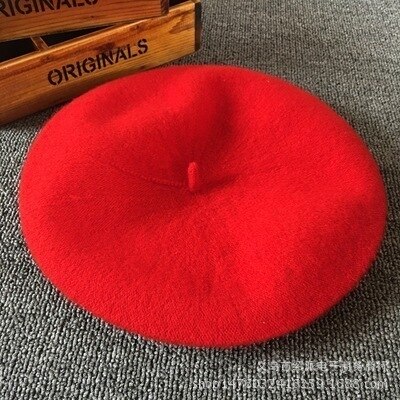 Vinter dam hatt vintage basker ull 32 färger keps pillbox hatt gorras planas hombre hattar basker boinas mujer ull mössa hatt: Röd