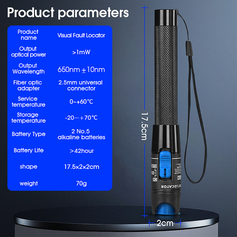 Medidor de potencia óptica (OPM -50 ~ + 26dBm) y localizador visual de fallos (1/10/20/30/50mw VFL) Kit de herramientas de prueba de cables de fibra óptica FTTH (opcional)