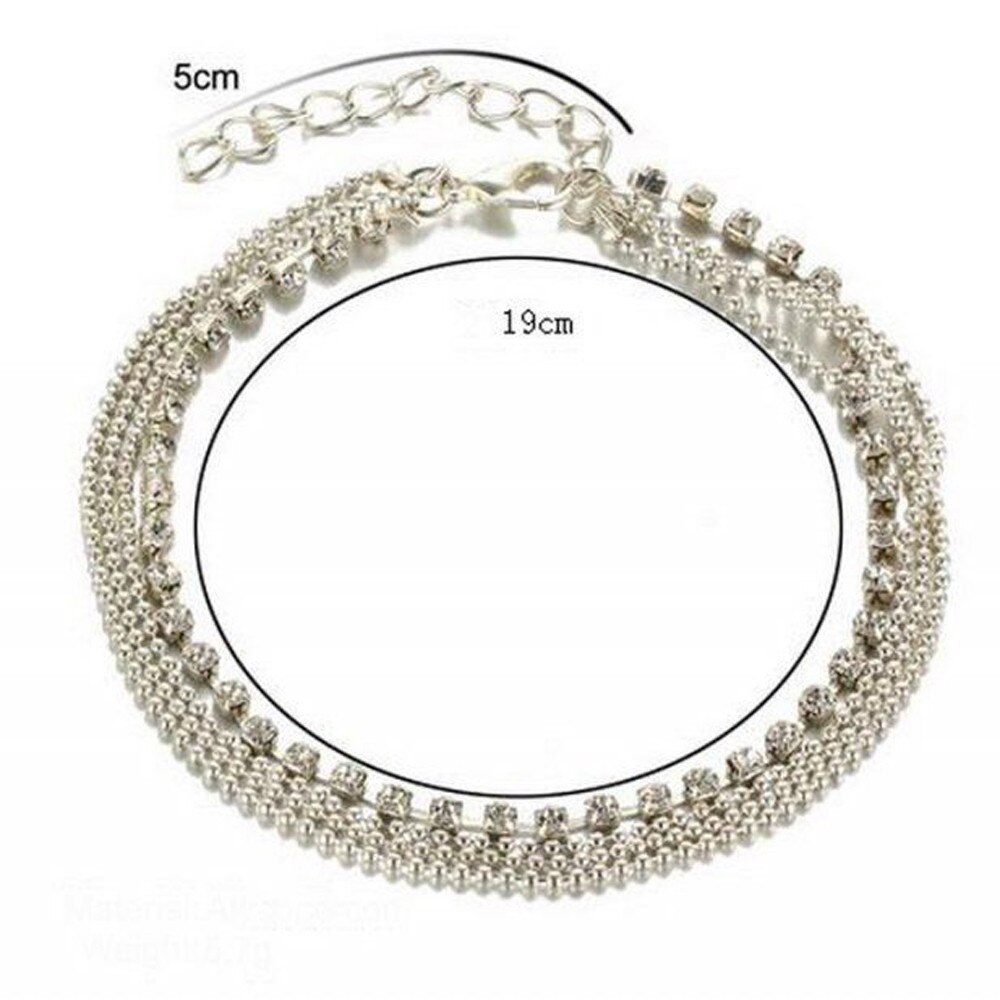 Original Anklet Multi Layer Silvers Crystal Ball Bracelet Anklet Ankle Foot Chain Women Jewelry Prata Ankle Bracelet Silvers#30