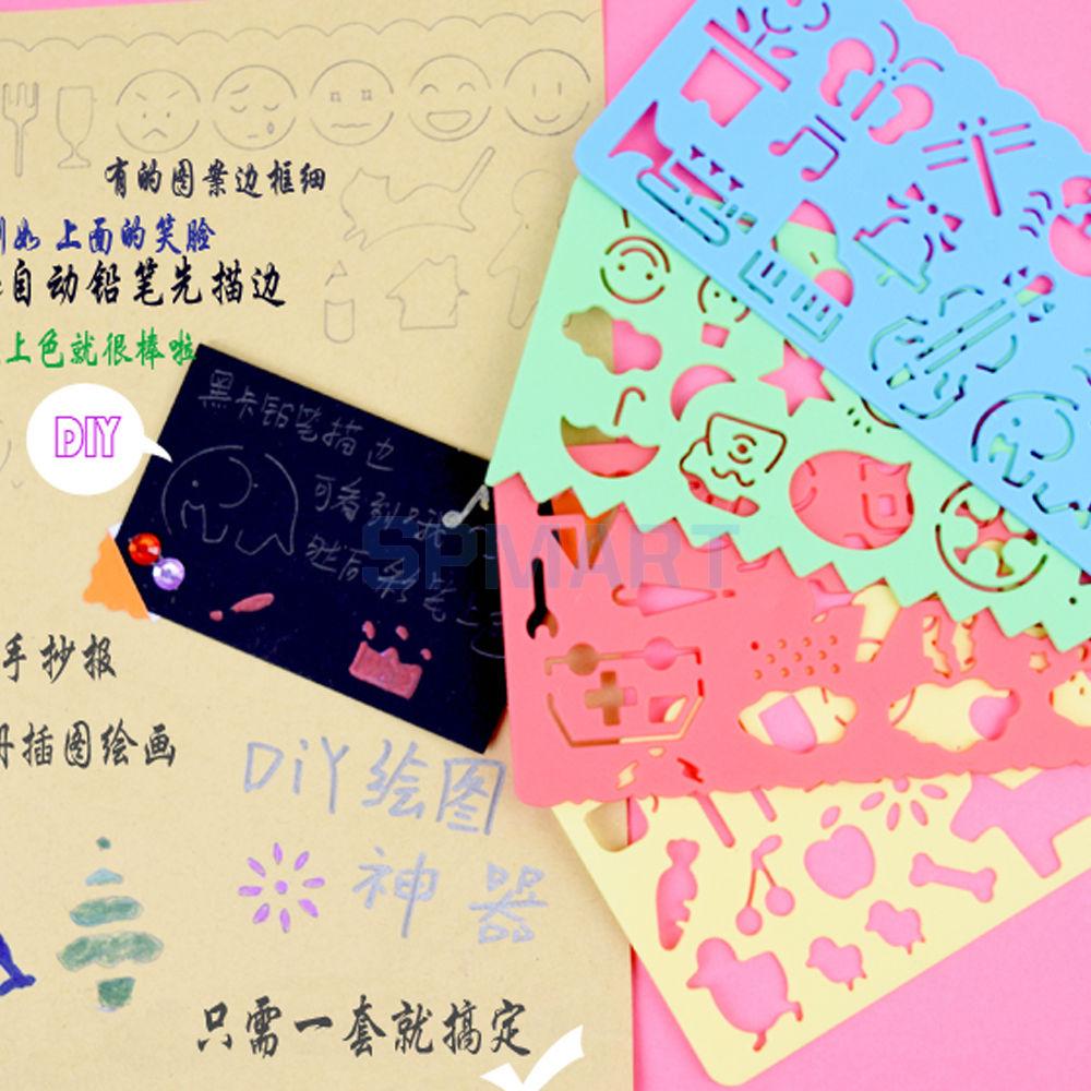 4 Art Grafische Symbolen Cartoon Tekening Sjabloon Heerser Studenten Schilderen Leveringen Kinderen Kids Opstellen Stencil Heerser Briefpapier