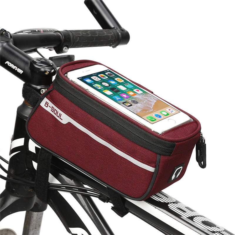 Fietstas telefoon voortas fietsframe fietstas waterdichte telefoonhoes houder touchscreen fietsaccessoires bovenbuis tassen: Rood
