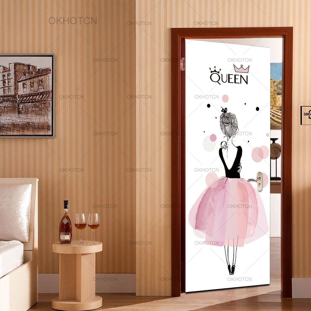 Pigeværelse dørklistermærker prinsesse bagfra mærkat 3d pvc vandtæt 3d print boligdekoration wallsticker til soveværelset