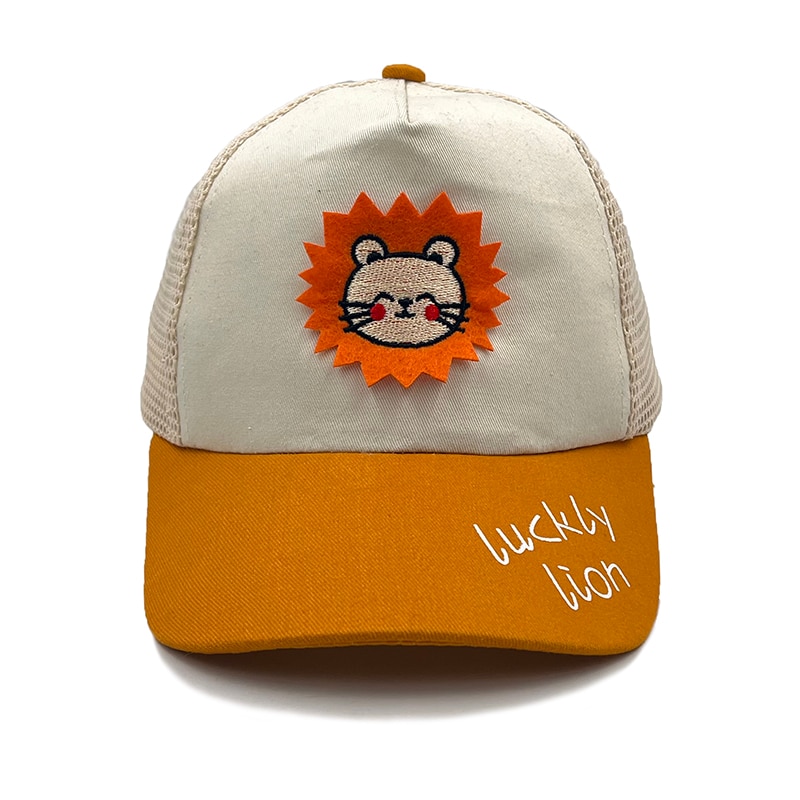 Babymütze mit Karikatur-motiv, koreanische katze, baumwolle, baseballkappe, frühling/sommer, sonnenhut für jungen und mädchen, glückslöwir, sommernetz: Beige