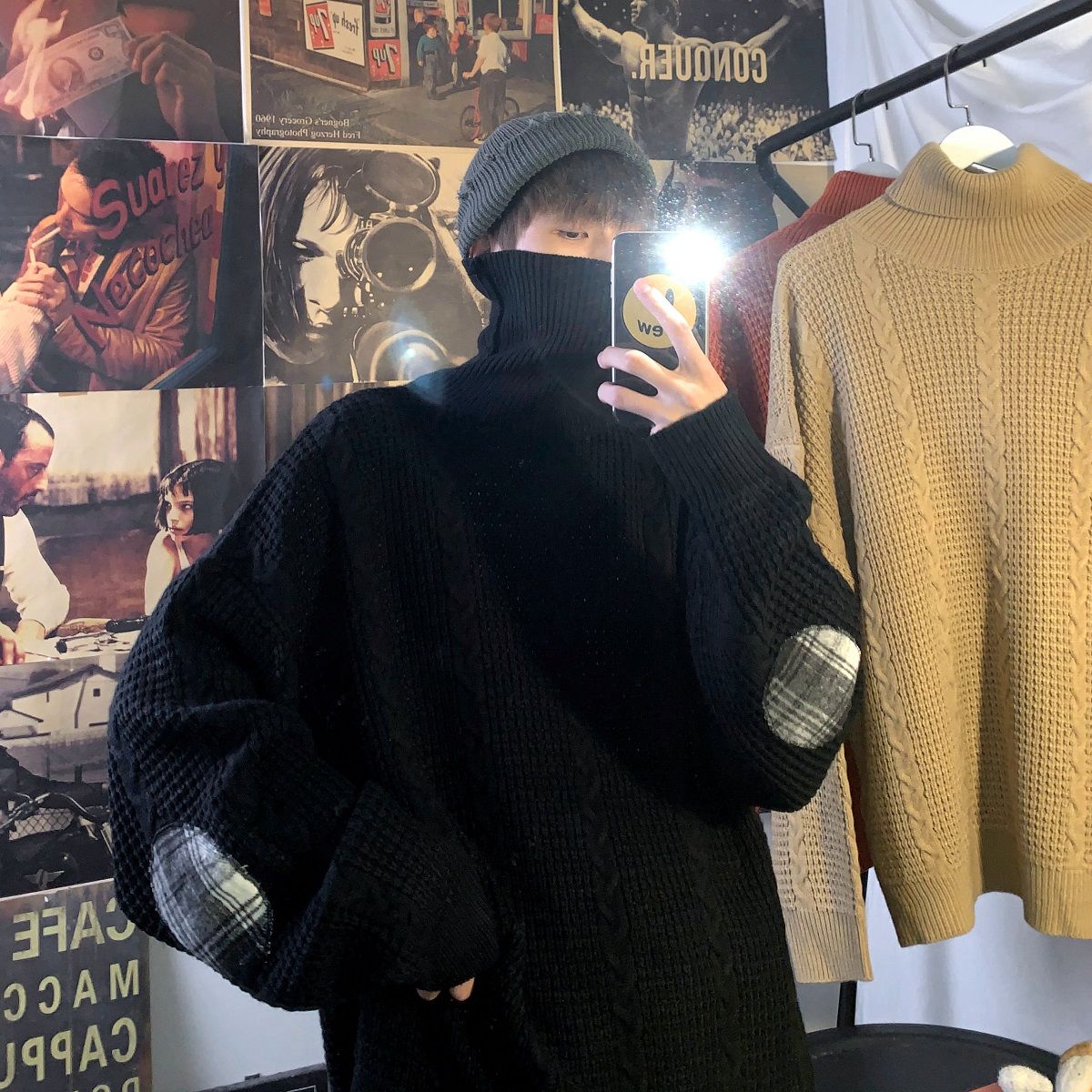 Vinter turtleneck genser herre varm casual strikket genser herre vill løs koreanske strikkegensere herreklær m -2xl: Svart / Xl