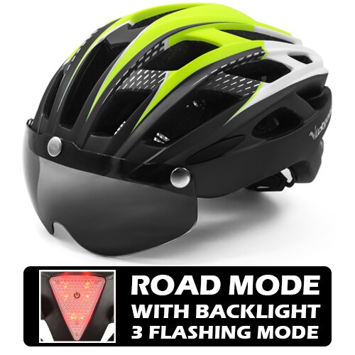 VICTGOAL Cycling Helmet with Goggles LED Rear Light Men Women Adult Bicycle Helmet Face Shield MTB Road Bike Electric Scooter: Blackyellow