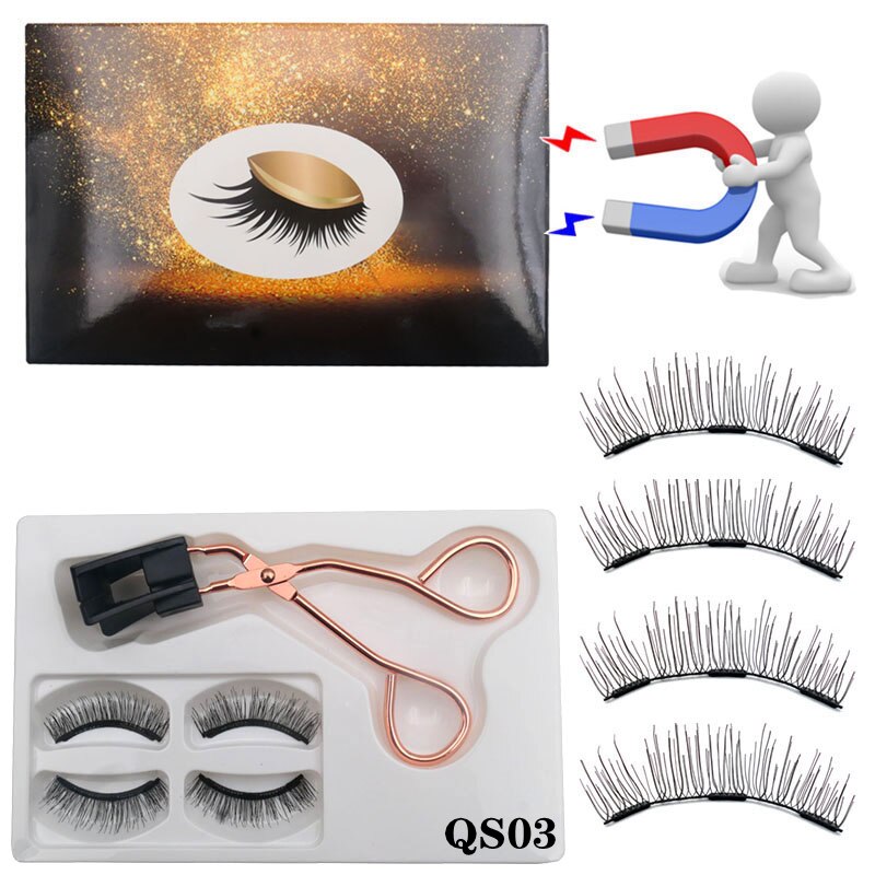 Neue 2 Paar 3D Natürliche Magnetische Wimpern, Handgemachte Wiederverwendbare Magnetische Falsche Wimpern Mit 3 Magnete Magnetische Wimpern: QS03